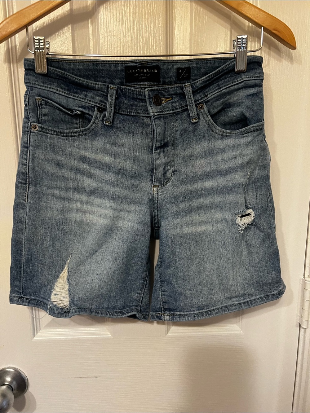 Lucky Brand Faded Blue Distressed The Roll Up Denim Shorts, Size 4